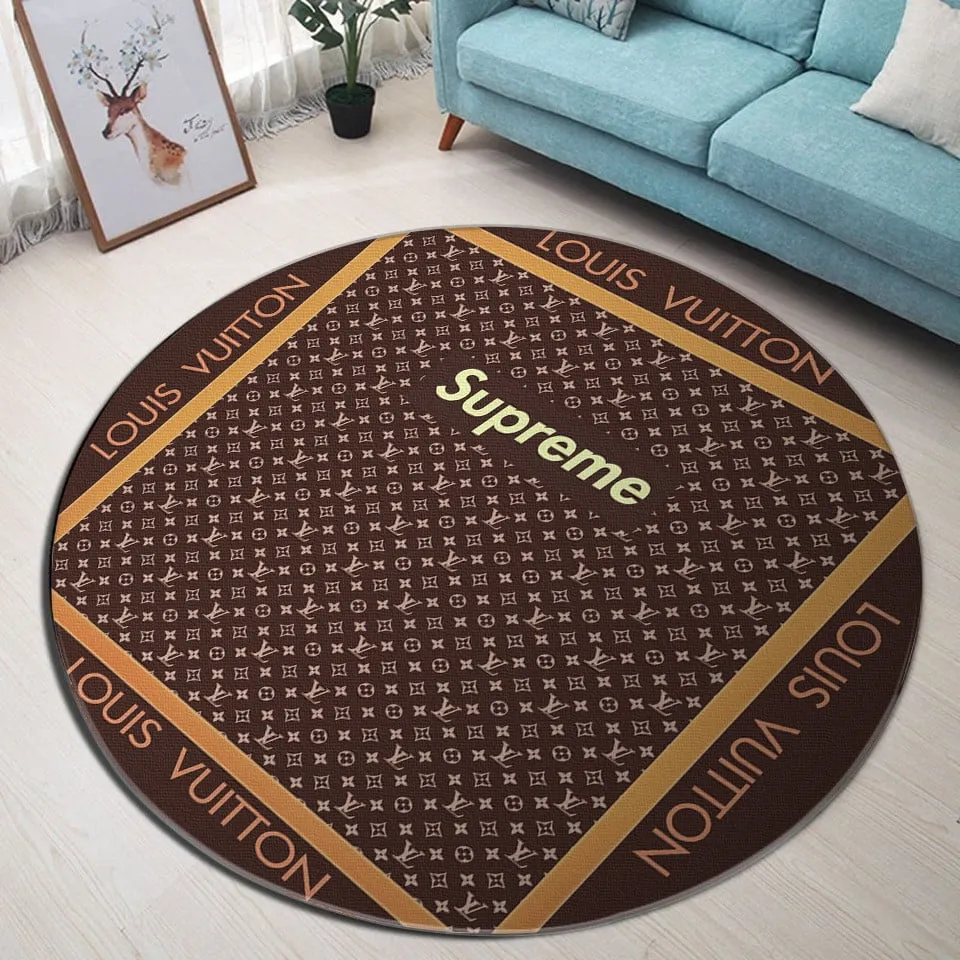 Louis vuitton supreme brown luxury brand fashion round rug carpet home decor