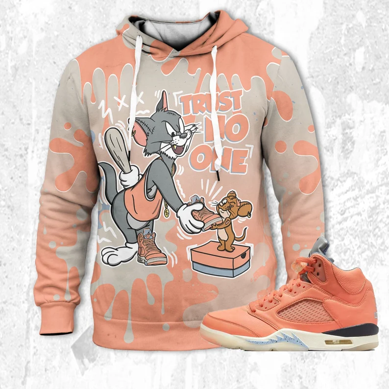 Trust no one cat and mouse 3d splashjordan 5 dj khaled crimson bliss outfit hoodie, oversized hoodie, jordan matchhoodie