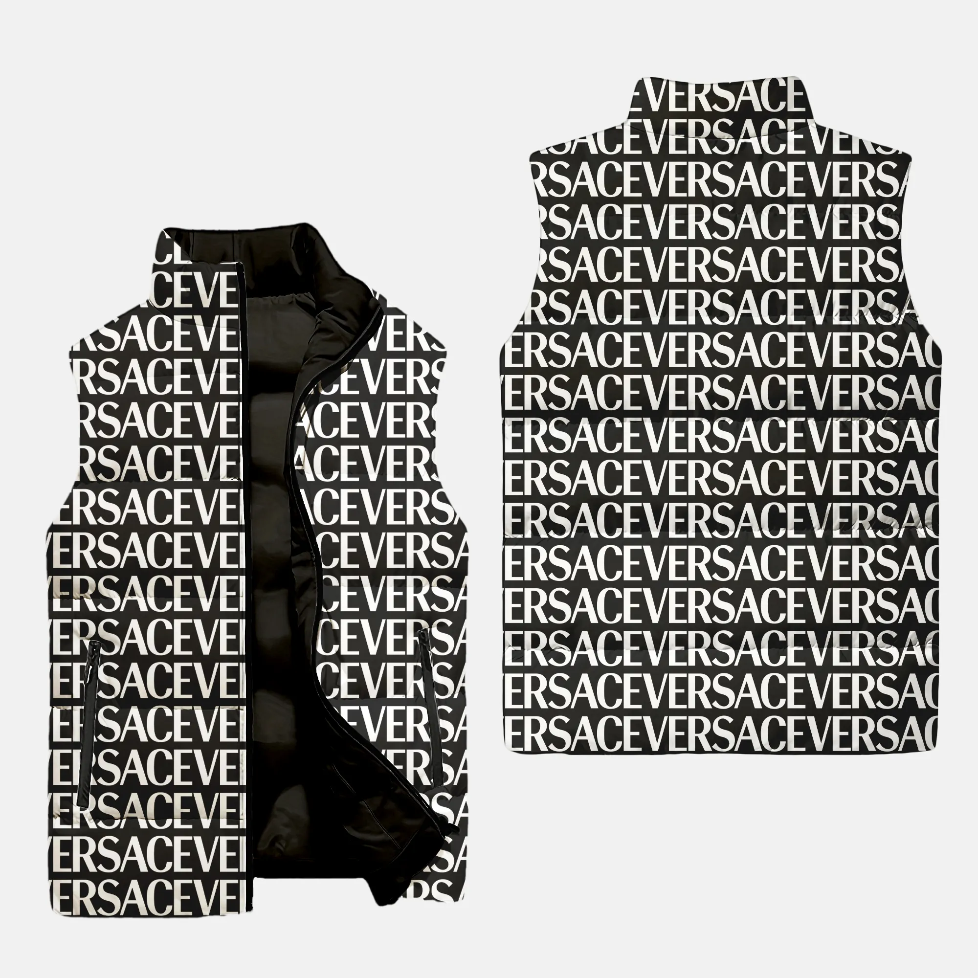 Versace black white patten luxury brand 3d sleeveless puffer jacket