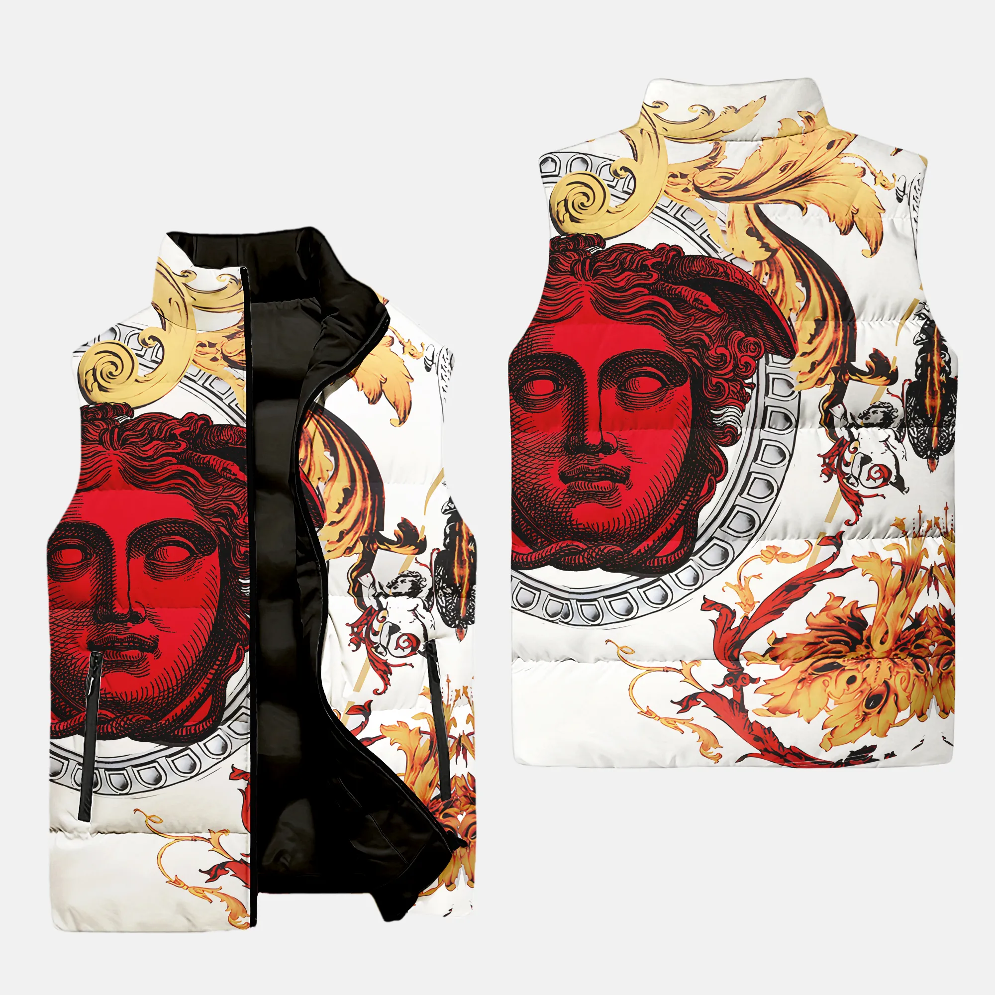 Versace medusa red logo luxury brand 3d sleeveless puffer jacket