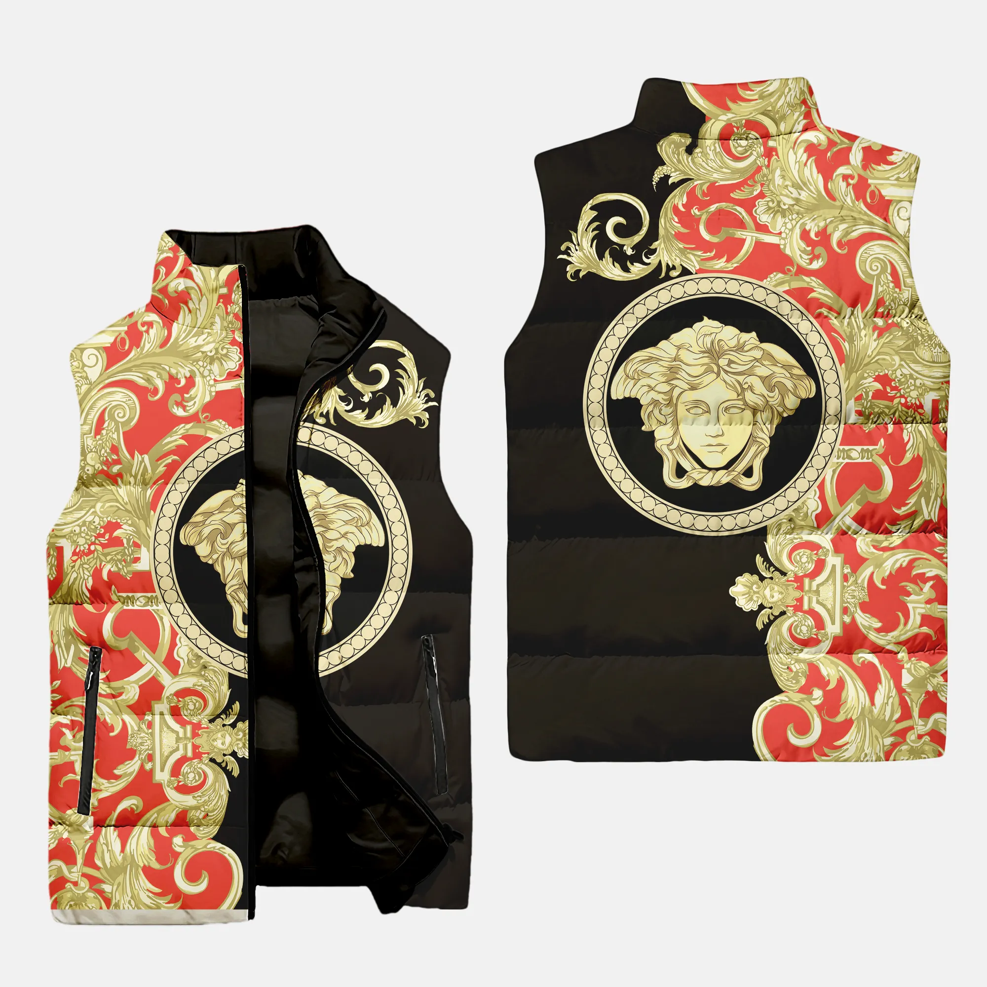 Versace type 189 luxury fashion brand 3d sleeveless puffer jacket