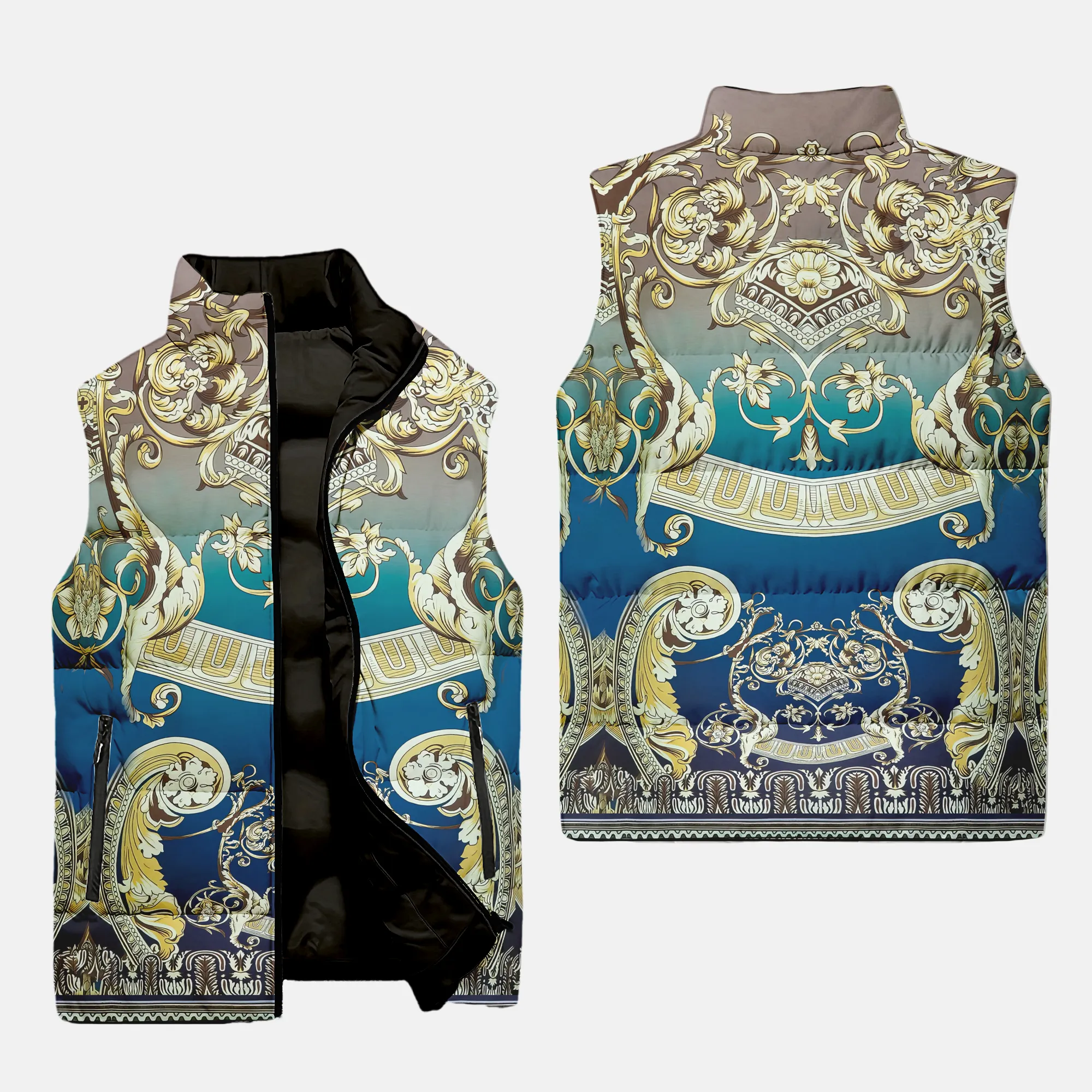 Versace blue pattern Luxury Brand Premium Fashion 3d sleeveless puffer jacket