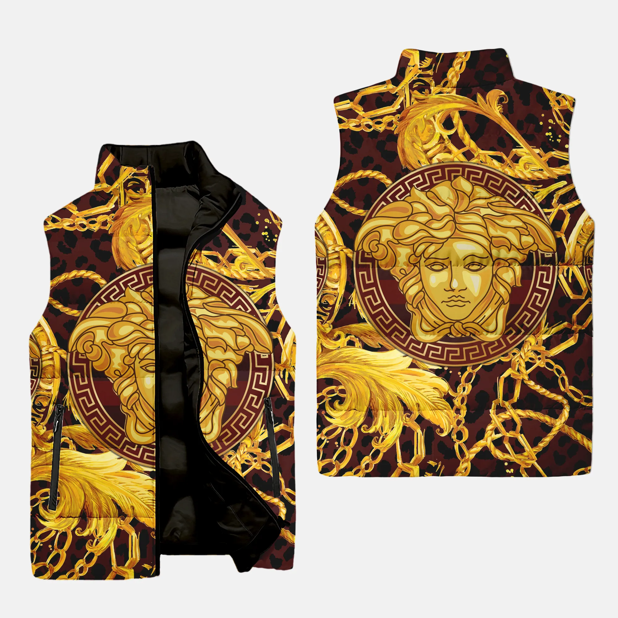 Versace medusa goiden pattern Luxury Brand Premium Fashion 3d sleeveless puffer jacket