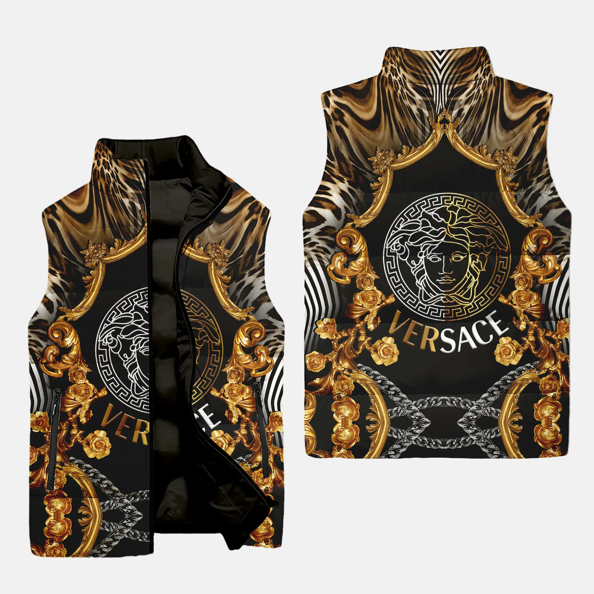 Versace Medusa Fashion Luxury Brand Premium Fashion 3d sleeveless puffer jacket