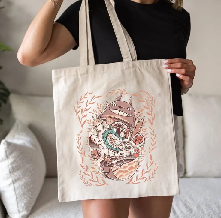 Totoro Tote Bag, Inspired Studio Ghibli, Ghibli Tote Bag, Anime Tote Bag, Kawaii Totoro Tote Bag, Anime Manga Fanart, Hayao Miyasaki