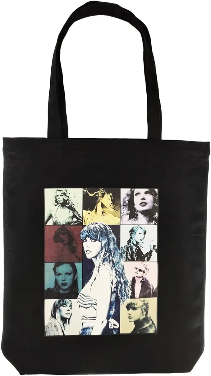 Taylor Swift Black Canvas Tote Bag TS Gifts Shopping Bag with Zipper and Pocket