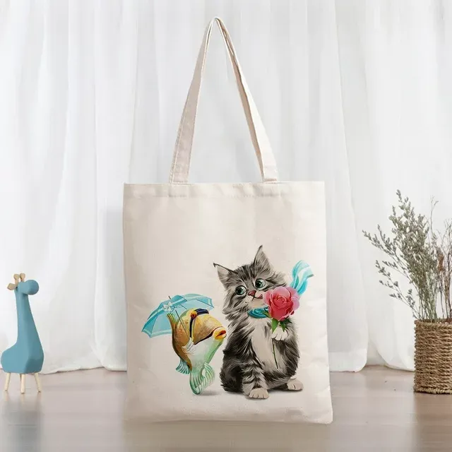 Animal Cats Pattern Tote Bag For Women | Cute Cotton Tote Bag | Canvas Tote Bag | Beach Bags for Women | Reusable Shopping Bag Type 02