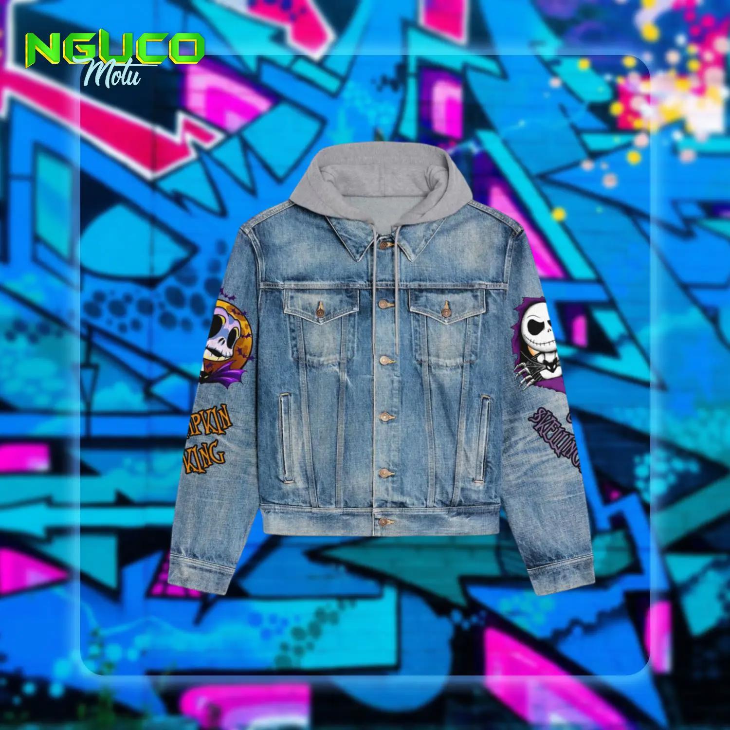 1993 wonderful nighmare skull design hooded denim jacket