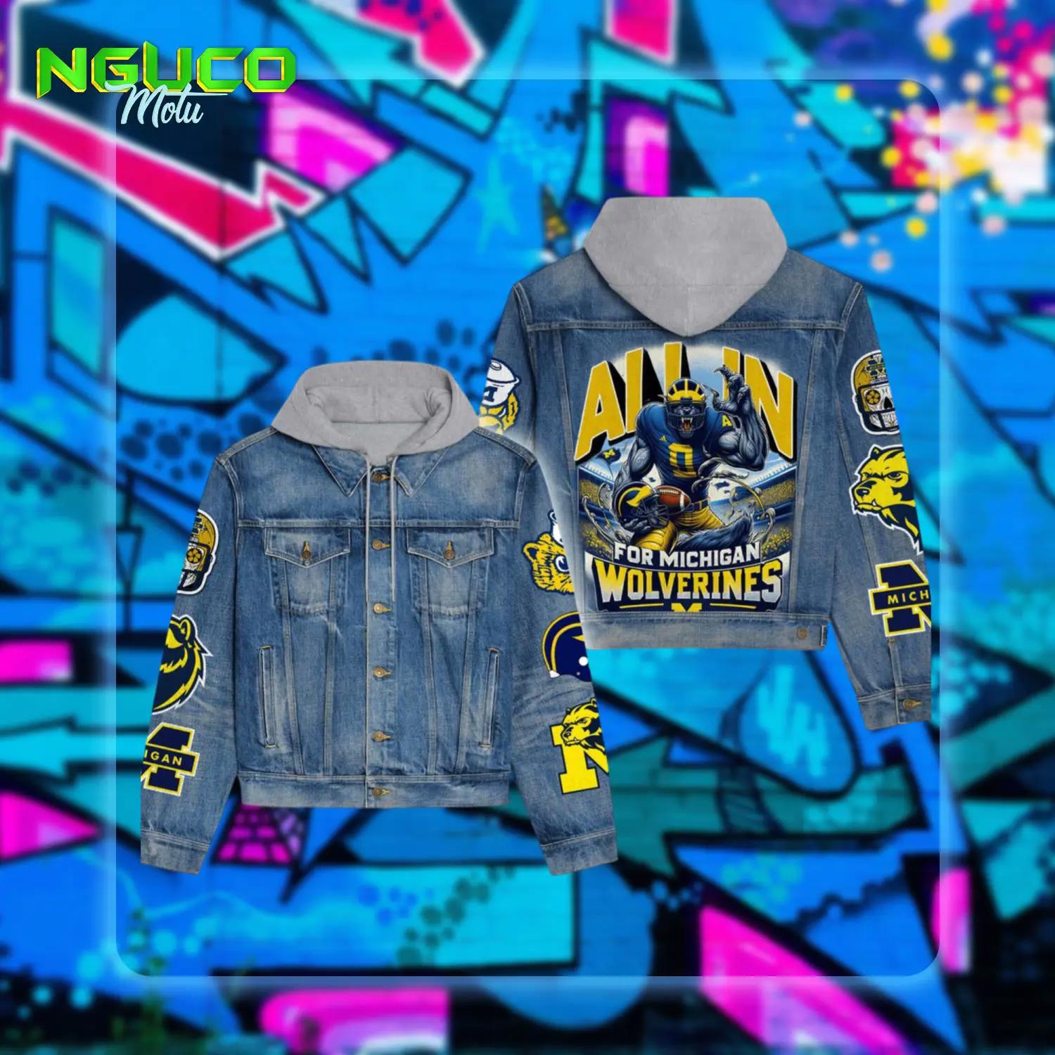 Allin for michigan wolerines hooded denim jacket