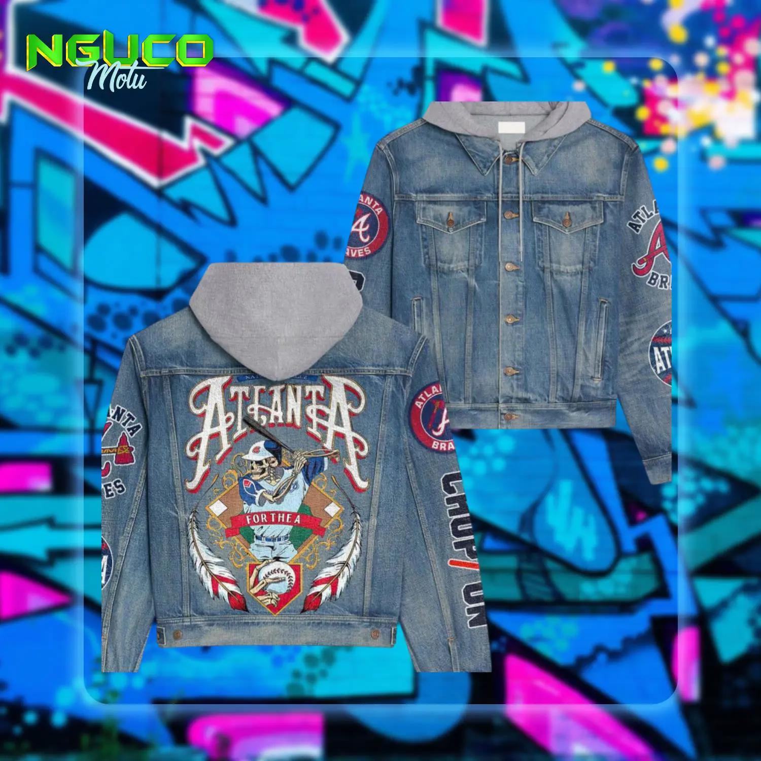 Atlanta braves hooded denim jacket