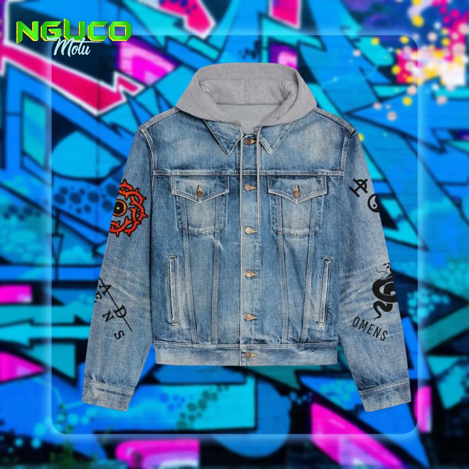 Bad omens rock band american snake design hooded denim jacket