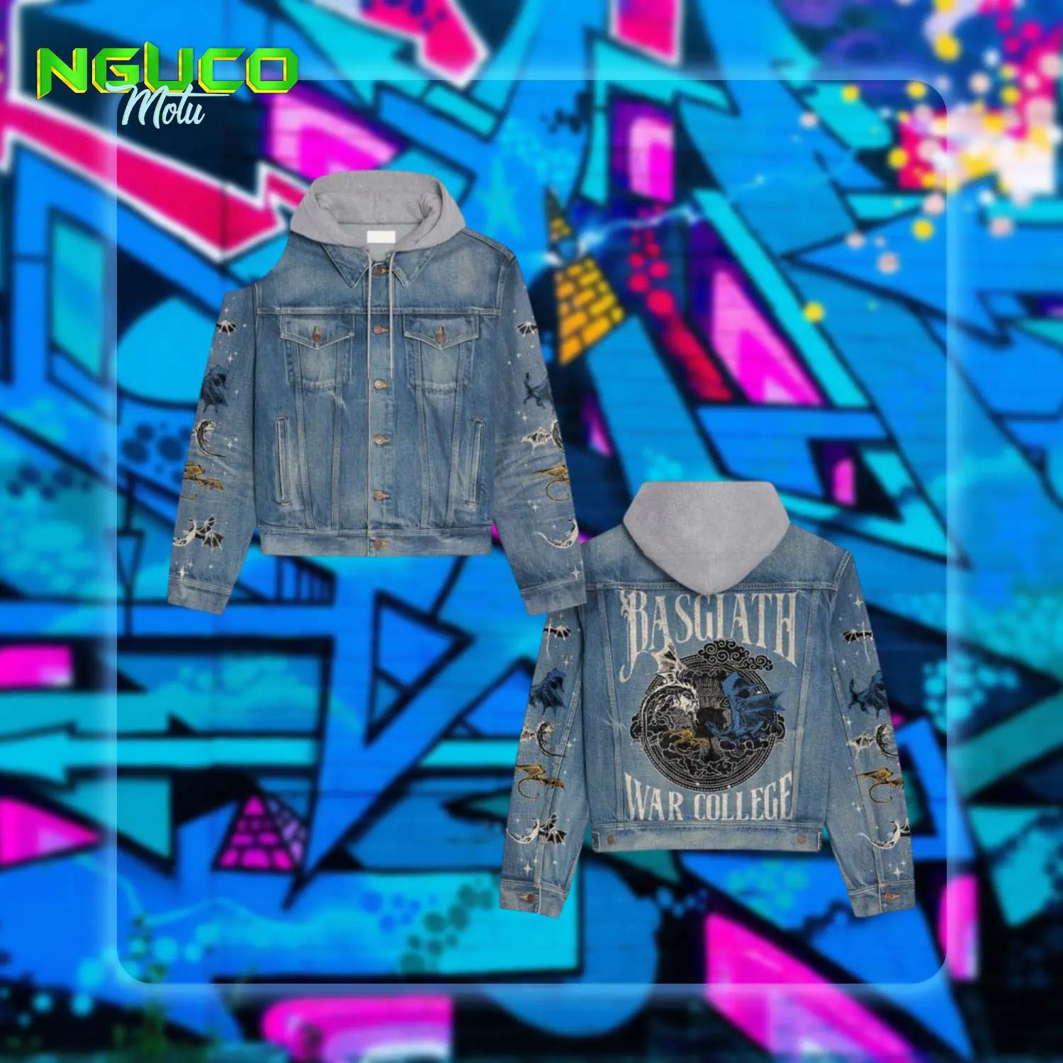 Basgiath war college mascot design hooded denim jacket
