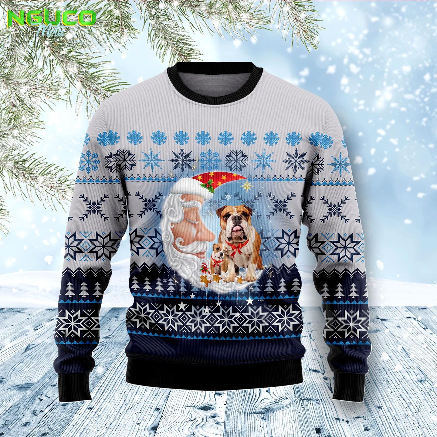 Bulldog love santa moon d1311 ugly christmas sweater