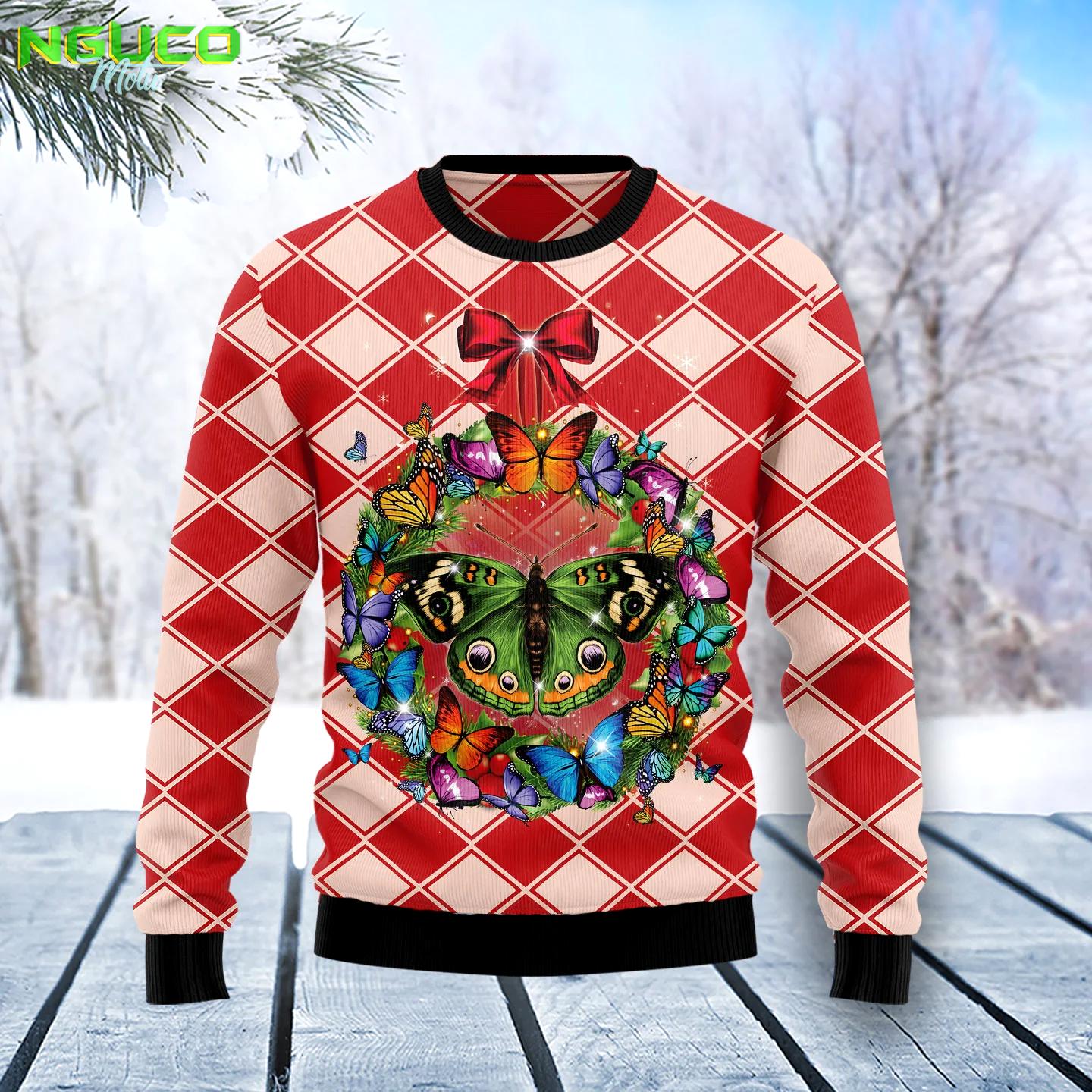 Butterfly wreath christmas t1111 ugly christmas sweater