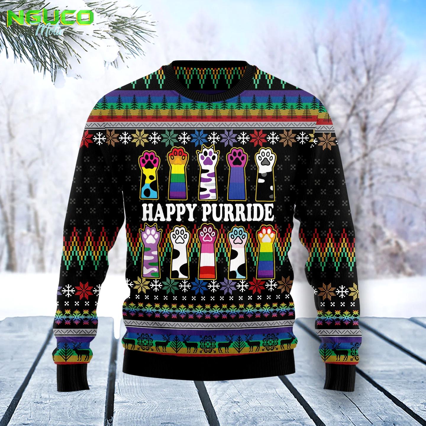 Cat lgbt color t1711 ugly christmas sweater