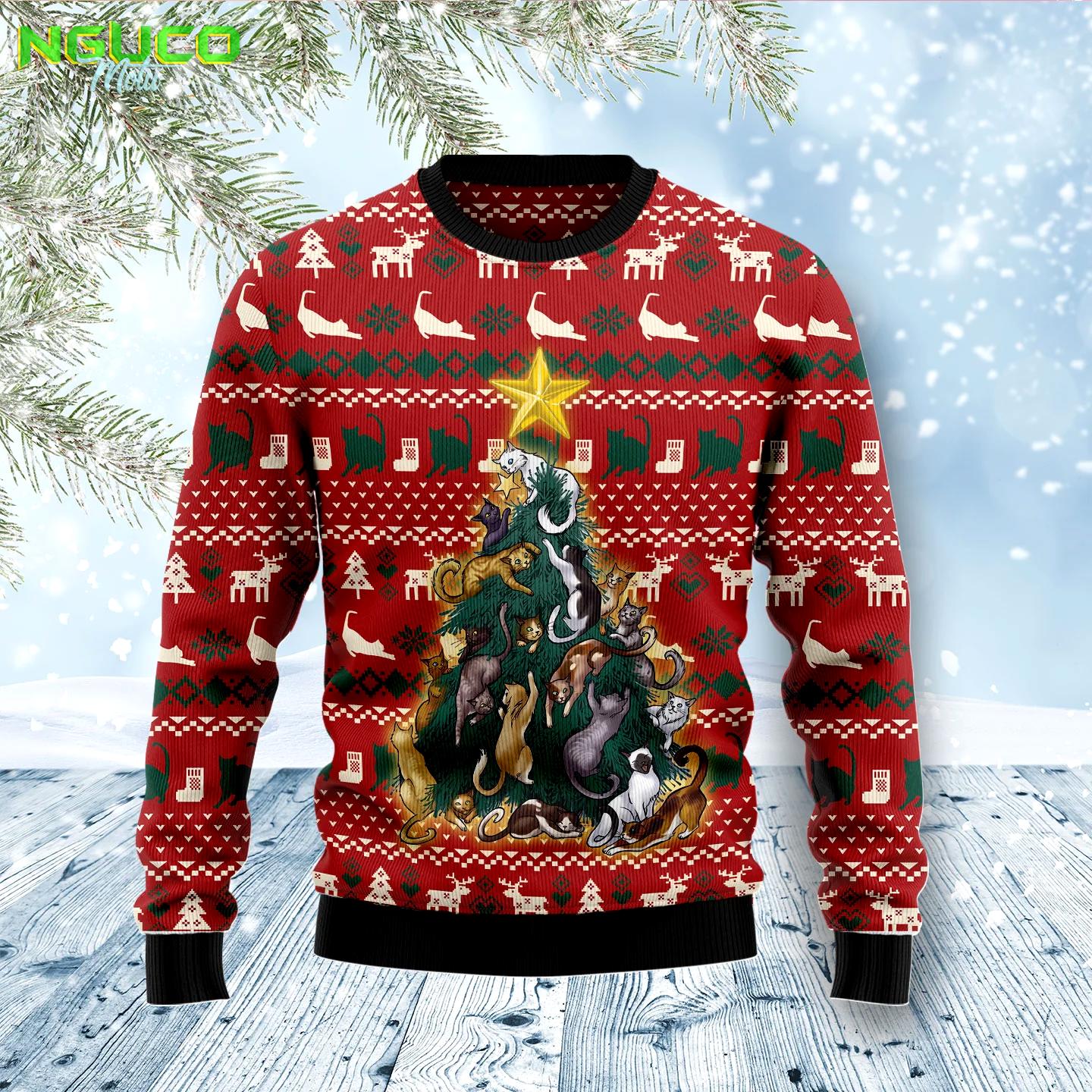 Cat naughty pine d1211 ugly christmas sweater
