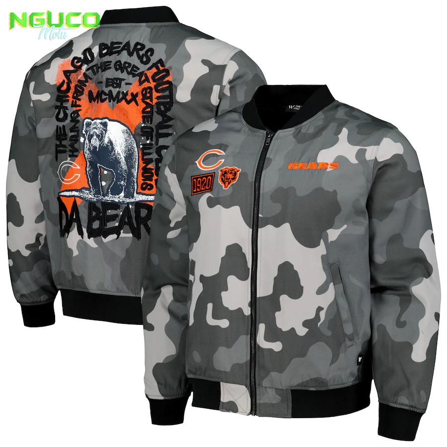 Chicago bears the wild collective unisex camo bomber jacket - gray