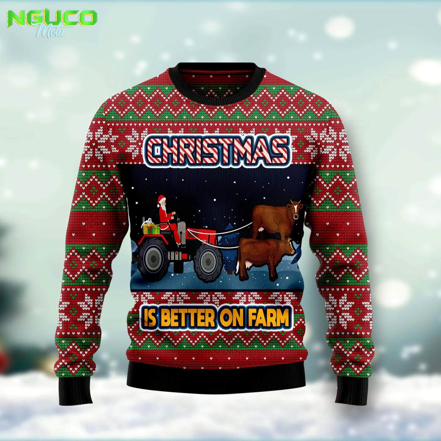 Christmas is better on farm ht041101 ugly christmas sweater