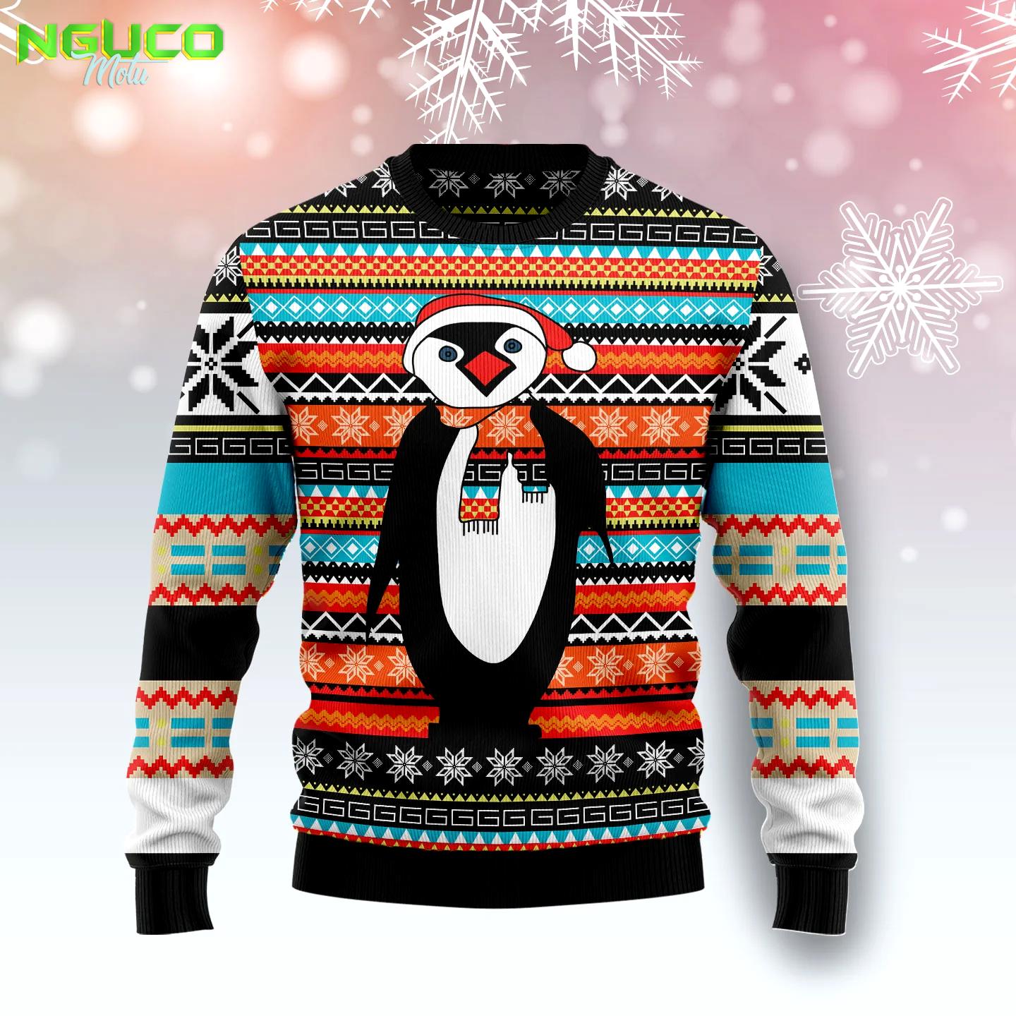 Colorful pattern penguin g51110 ugly christmas sweater
