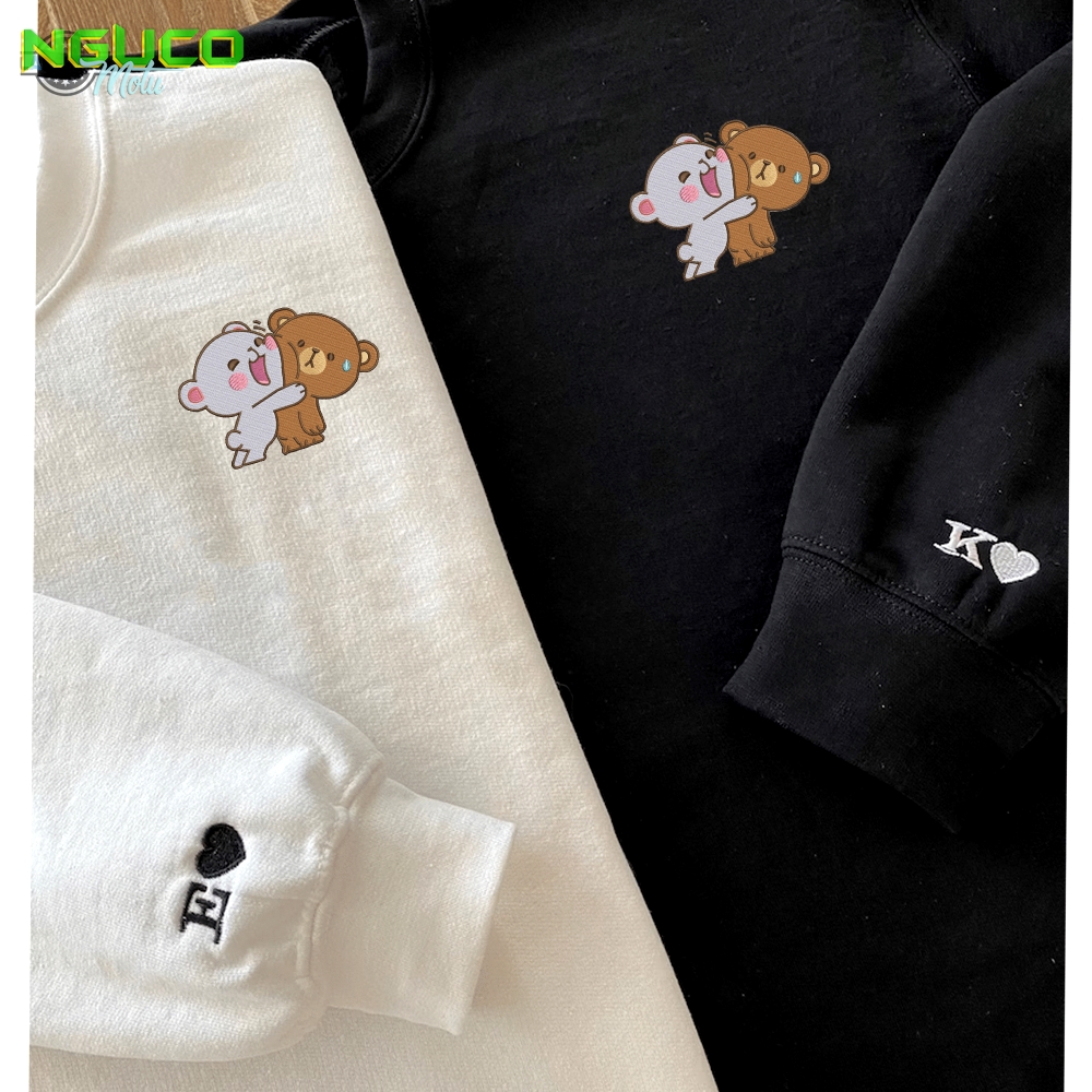 Couple bear milk and mocha embroidered sweater embroidery tshirt sweatshirt hoodie gift