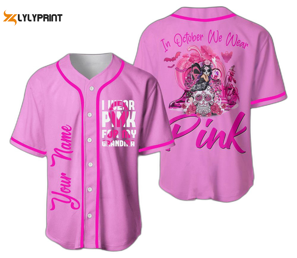 Custom in october we wear pink baseball jersey for men women, pink ribbon, pink ribbon jersey