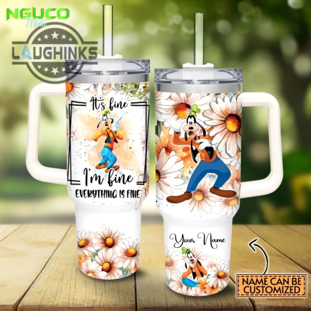Custom name everything is fine goofy daisy flower pattern 40oz stainless steel tumbler with handle and straw lid personalized stanley tumbler dupe 40 oz stainless steel travel cups