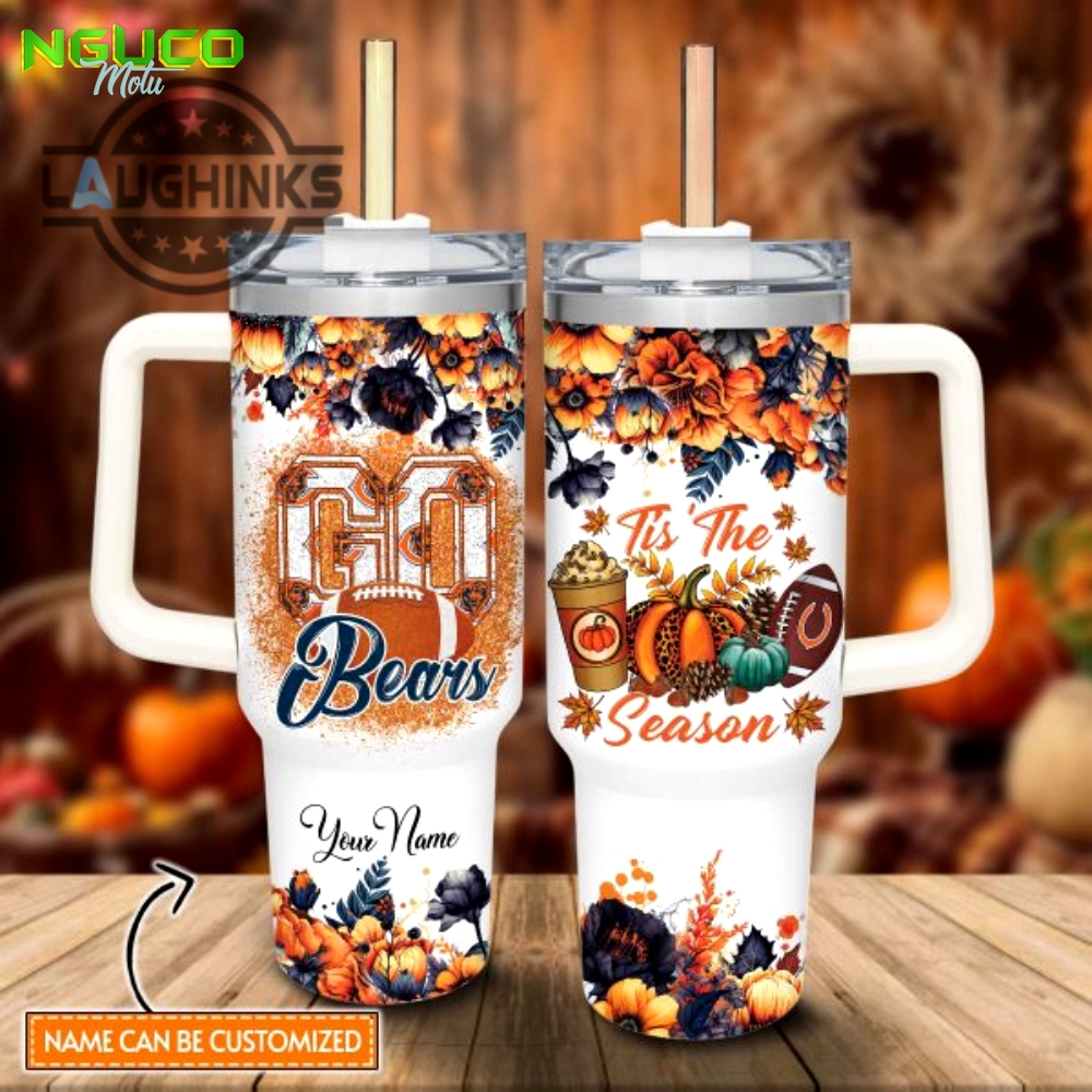 Custom name go bears tis the season flower pattern 40oz stainless steel tumbler with handle and straw lid personalized stanley tumbler dupe 40 oz stainless steel travel cups new