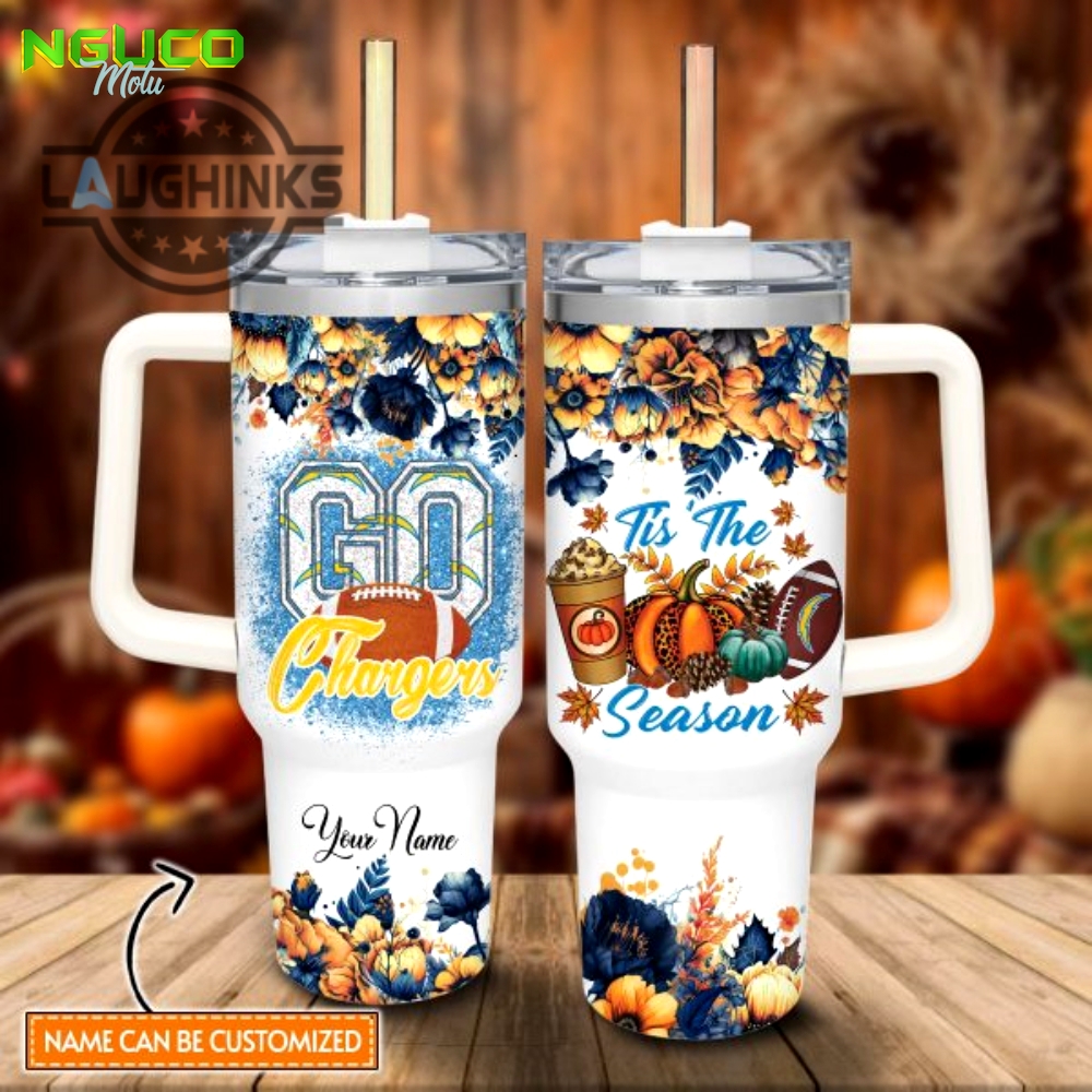 Custom name go chargers tis the season flower pattern 40oz stainless steel tumbler with handle and straw lid personalized stanley tumbler dupe 40 oz stainless steel travel cups gift