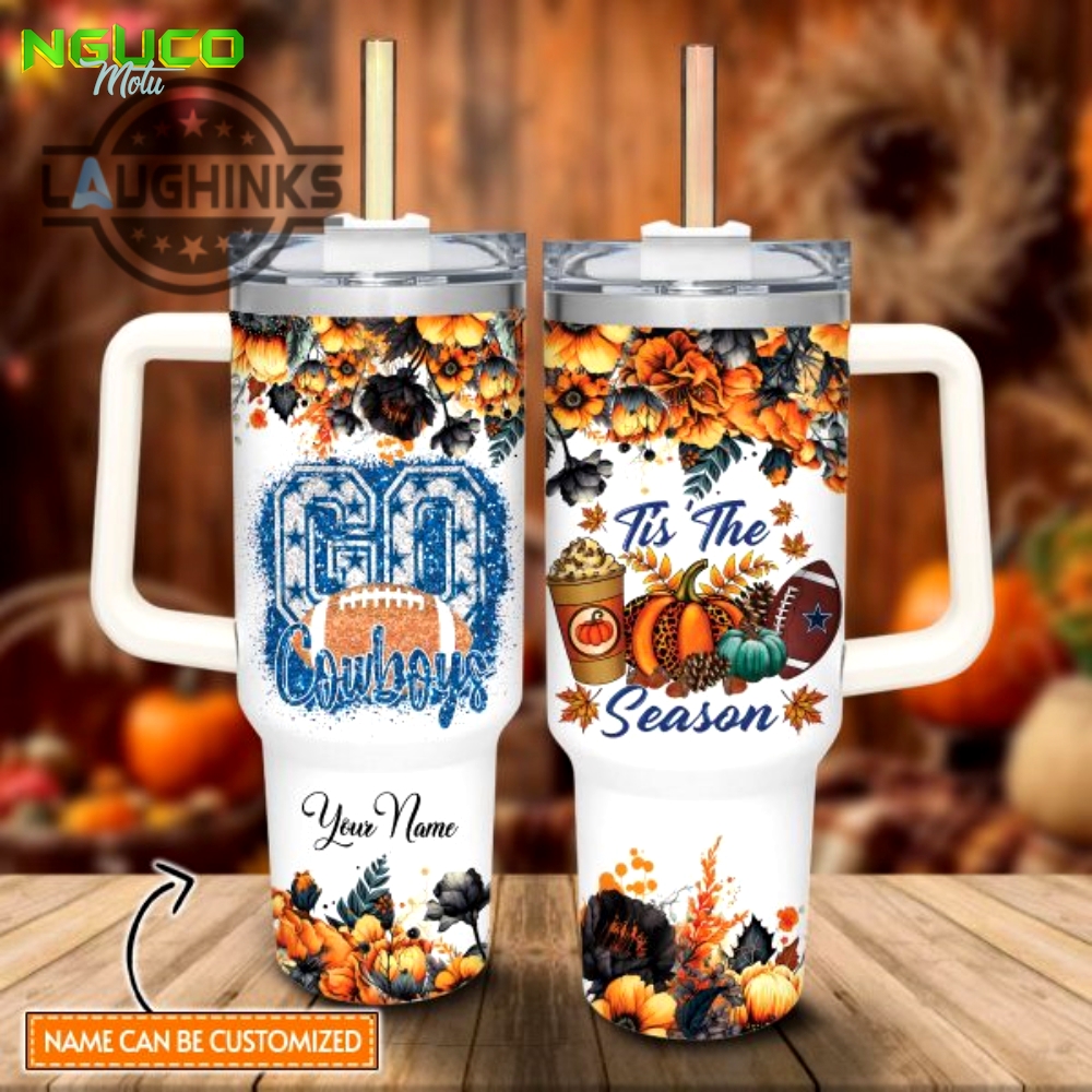Custom name go cowboys tis the season flower pattern 40oz stainless steel tumbler with handle and straw lid personalized stanley tumbler dupe 40 oz stainless steel travel cups new