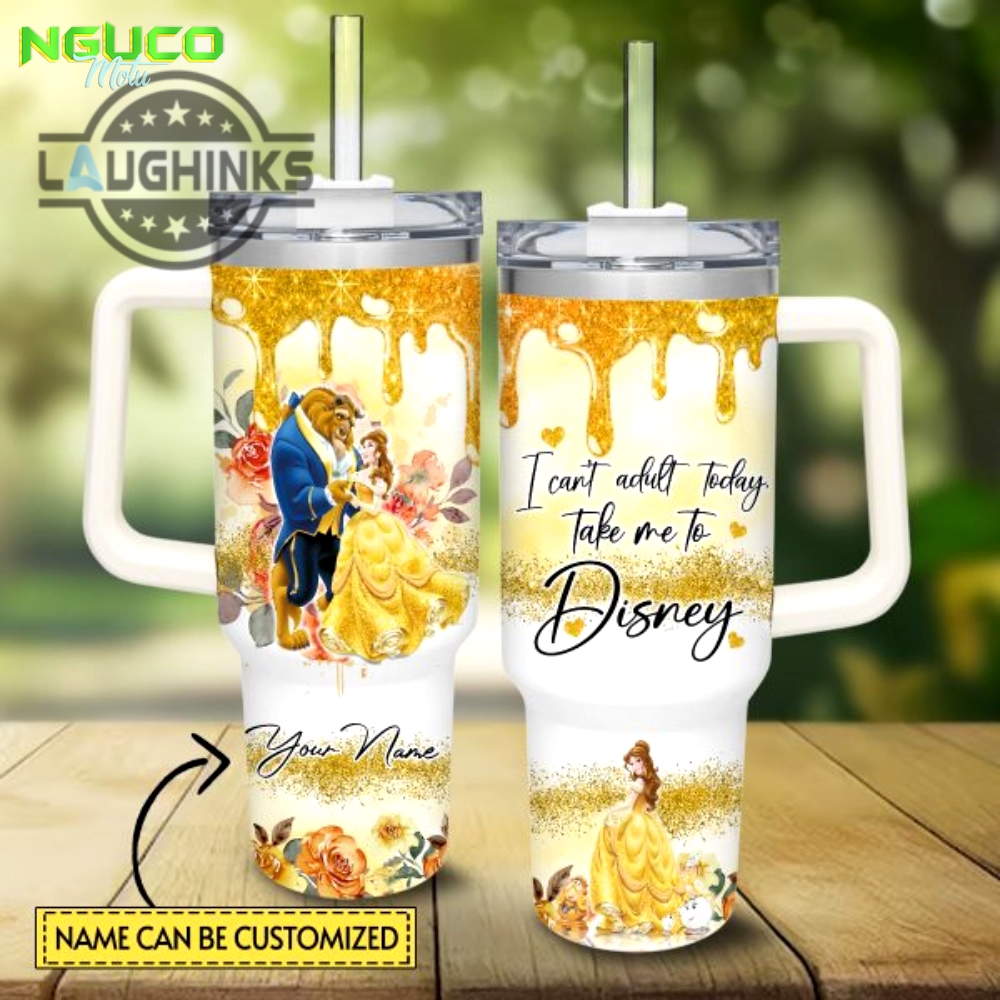 Custom name i cant adult beauty and the beast 40oz stainless steel tumbler with handle and straw lid personalized stanley tumbler dupe 40 oz stainless steel travel cups