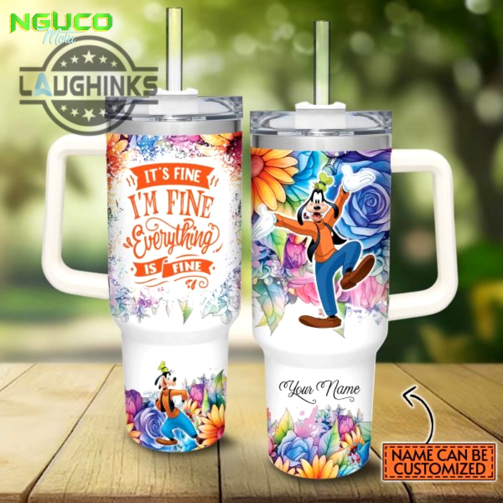 Custom name its fine im fine goofy colorful flower pattern 40oz stainless steel tumbler with handle and straw lid personalized stanley tumbler dupe 40 oz stainless steel travel cups