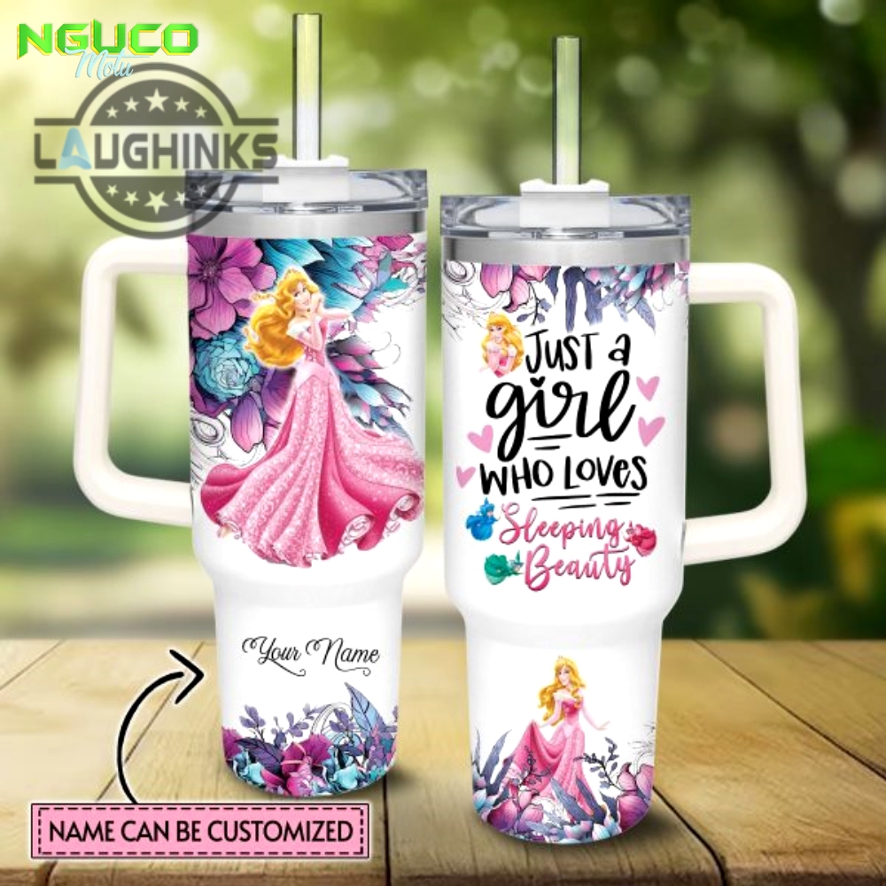 Custom name just a girl loves aurora princess flower pattern 40oz tumbler with handle and straw lid personalized stanley tumbler dupe 40 oz stainless steel travel cups new
