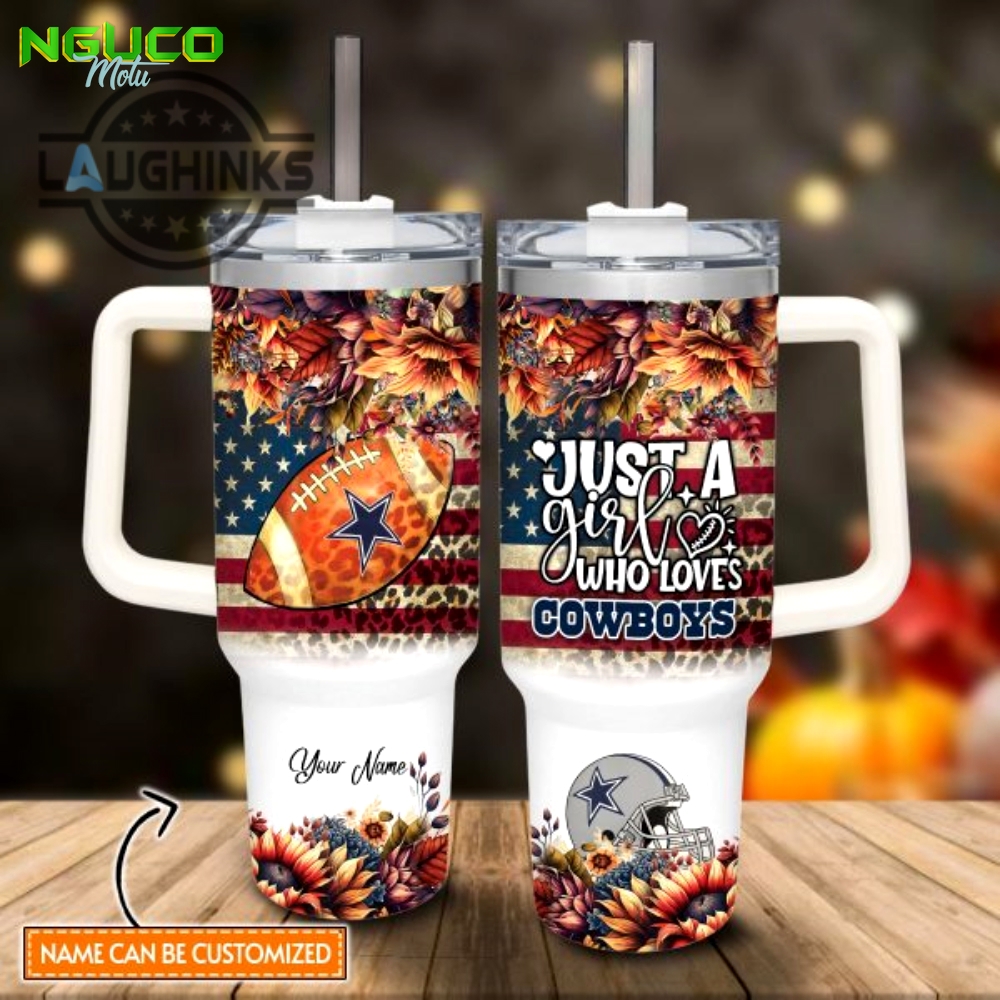 Custom name just a girl loves cb fall flower sublimation pattern 40oz tumbler with handle and straw lid personalized stanley tumbler dupe 40 oz stainless steel travel cups gift