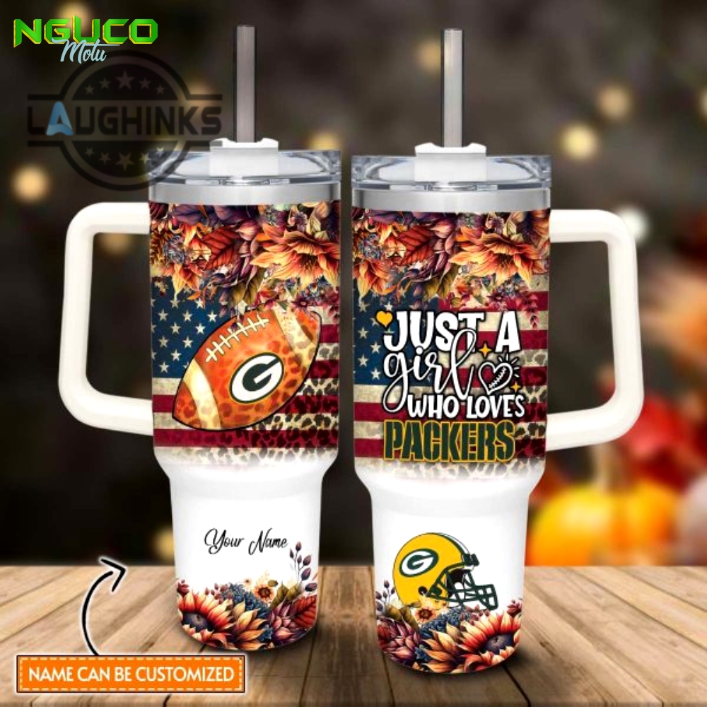 Custom name just a girl loves gbp fall flower sublimation pattern 40oz tumbler with handle and straw lid personalized stanley tumbler dupe 40 oz stainless steel travel cups gift
