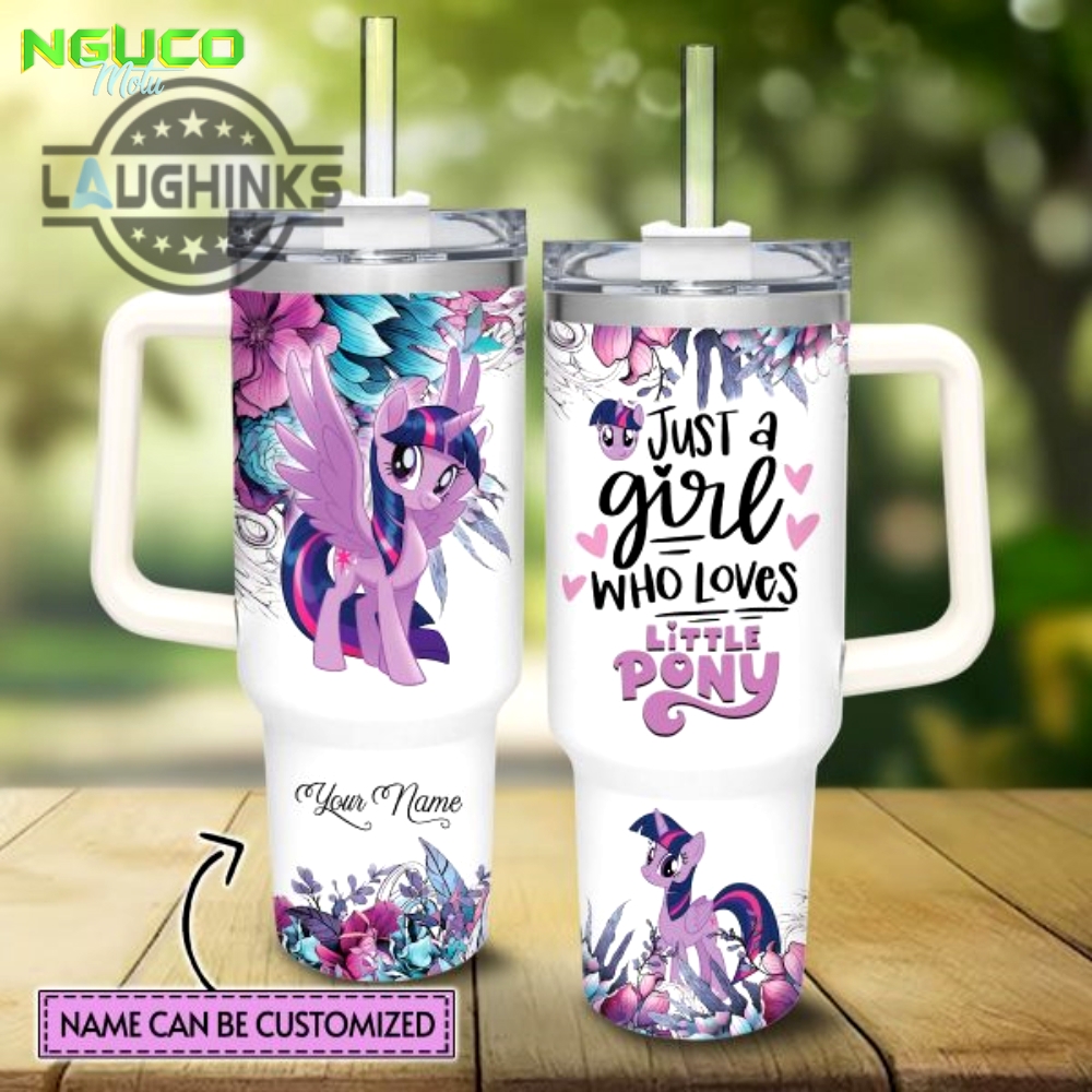 Custom name just a girl loves little pony twilight sparkle 40oz stainless steel tumbler with handle and straw lid personalized stanley tumbler dupe 40 oz stainless steel travel cups new