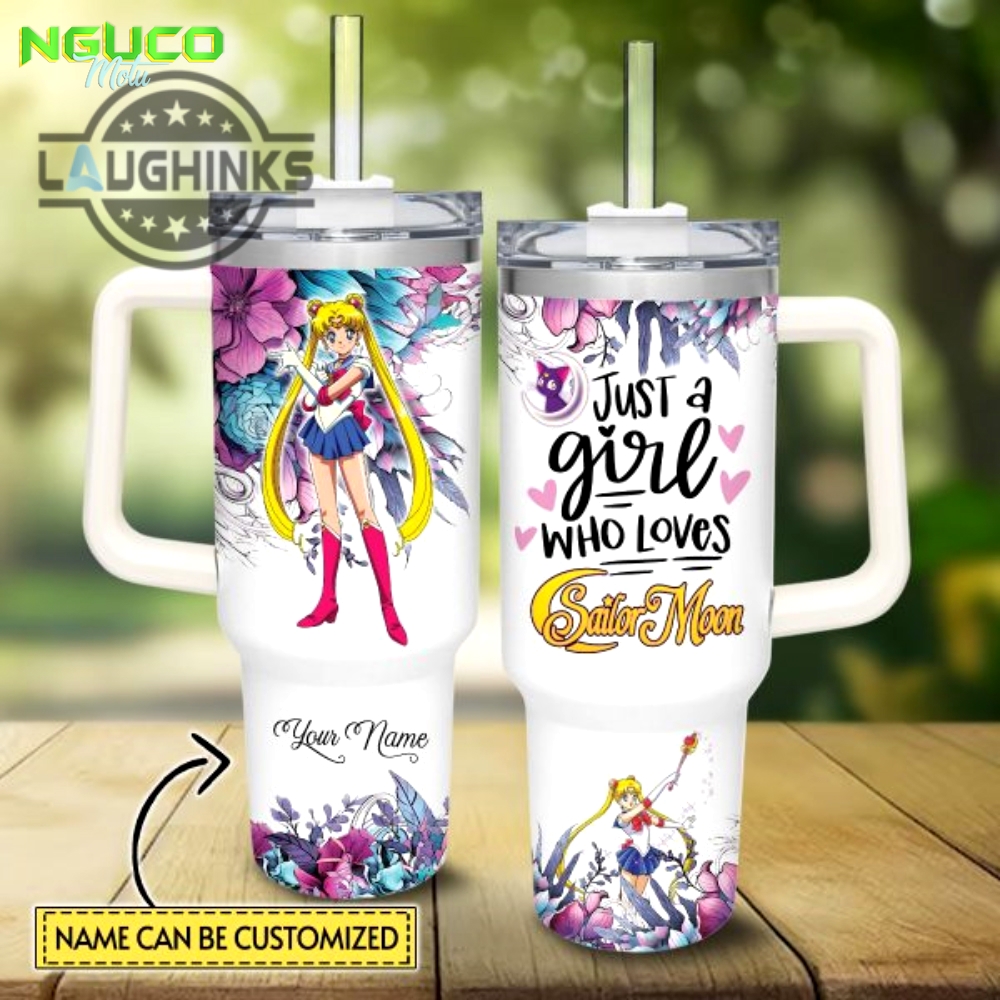 Custom name just a girl loves sailor moon pattern 40oz tumbler with handle and straw lid personalized stanley tumbler dupe 40 oz stainless steel travel cups new