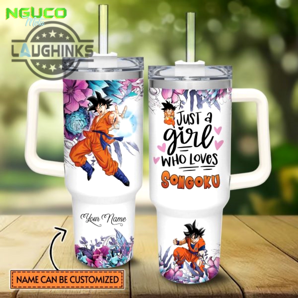Custom name just a girl loves songoku 40oz stainless steel tumbler with handle and straw lid personalized stanley tumbler dupe 40 oz stainless steel travel cups new
