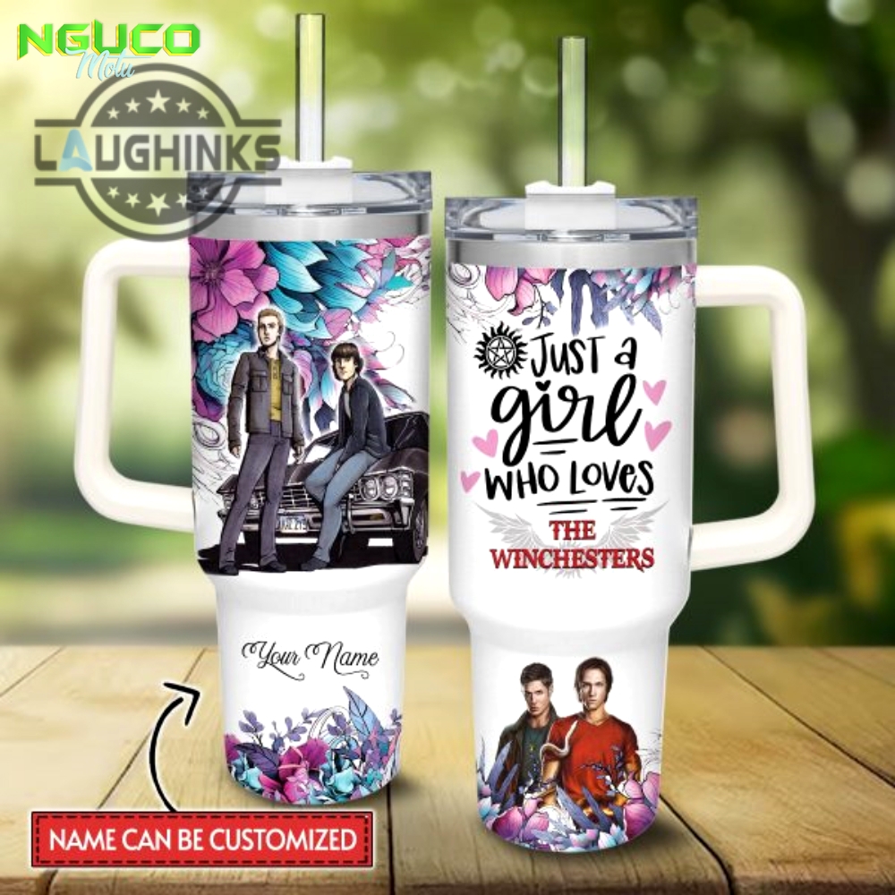 Custom name just a girl loves the winchesters supernatural 40oz stainless steel tumbler with handle and straw lid personalized stanley tumbler dupe 40 oz stainless steel travel cups new