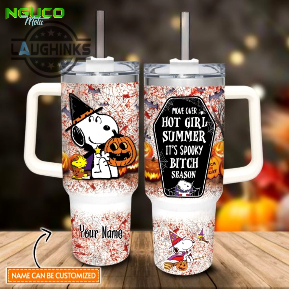 Custom name snoopy halloween costume its spooky season 40oz stainless steel tumbler with handle and straw lid personalized stanley tumbler dupe 40 oz stainless steel travel cups new