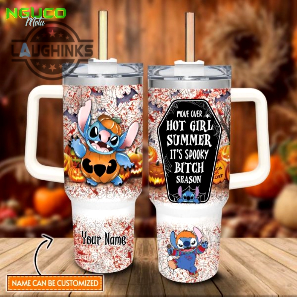 Custom name stitch halloween costume its spooky season 40oz stainless steel tumbler with handle and straw lid personalized stanley tumbler dupe 40 oz stainless steel travel cups new