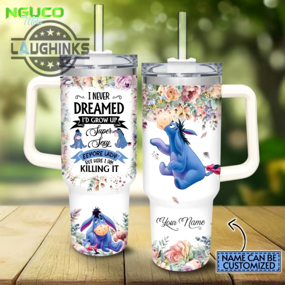 Custom name super sexy eeyore lady vintage flower pattern 40oz stainless steel tumbler with handle and straw lid personalized stanley tumbler dupe 40 oz stainless steel travel cups