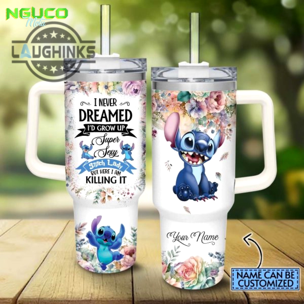 Custom name super sexy stitch lady vintage flower pattern 40oz stainless steel tumbler with handle and straw lid personalized stanley tumbler dupe 40 oz stainless steel travel cups