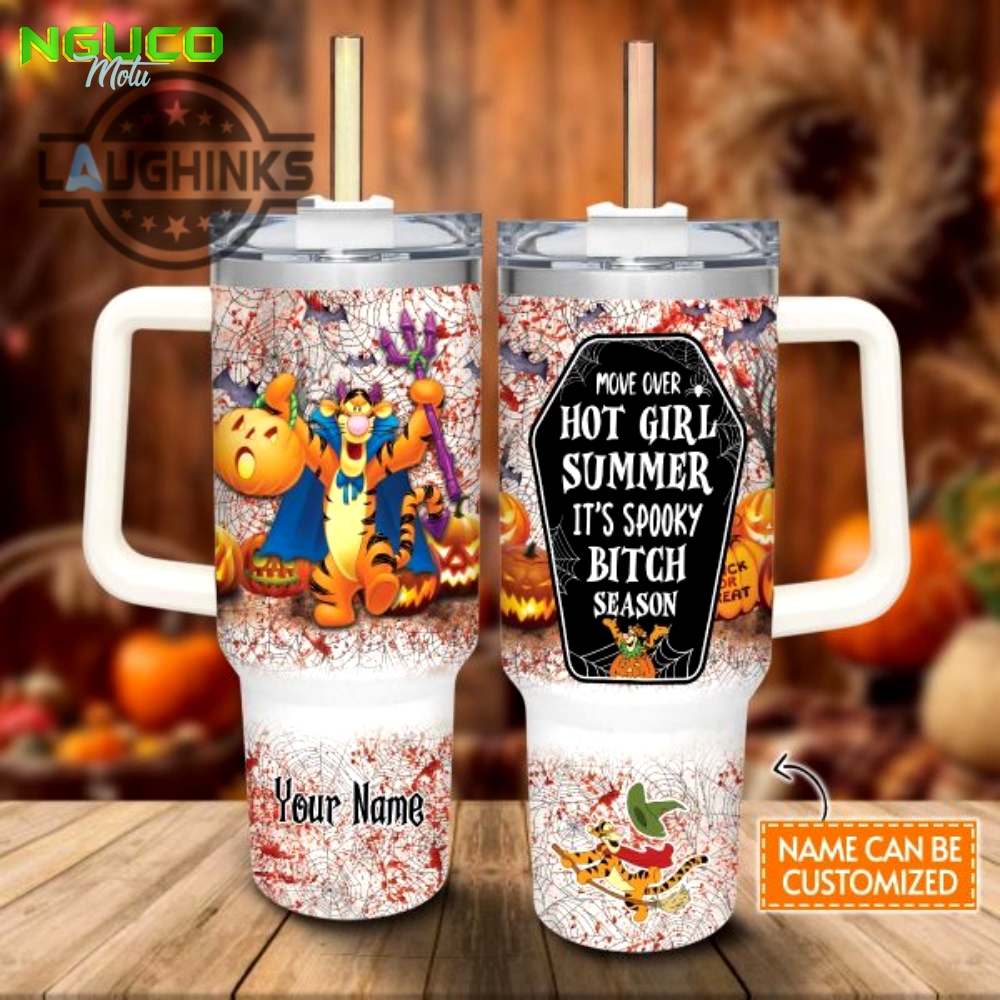 Custom name tigger halloween costume its spooky season 40oz stainless steel tumbler with handle and straw lid personalized stanley tumbler dupe 40 oz stainless steel travel cups gift