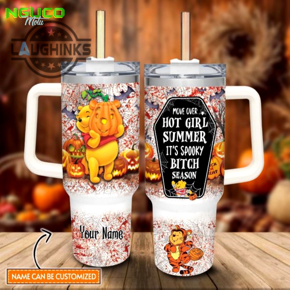 Custom name winnie the pooh halloween costume its spooky season 40oz stainless steel tumbler with handle and straw lid personalized stanley tumbler dupe 40 oz stainless steel travel cups new