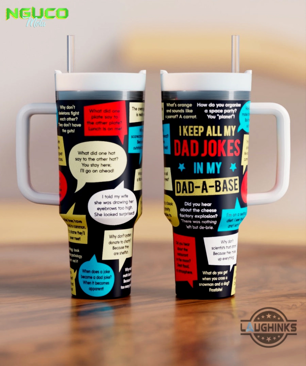 Dad jokes 40oz crewcup stanley tumbler dupe 40 oz stainless steel travel cups with handle lid and straw new