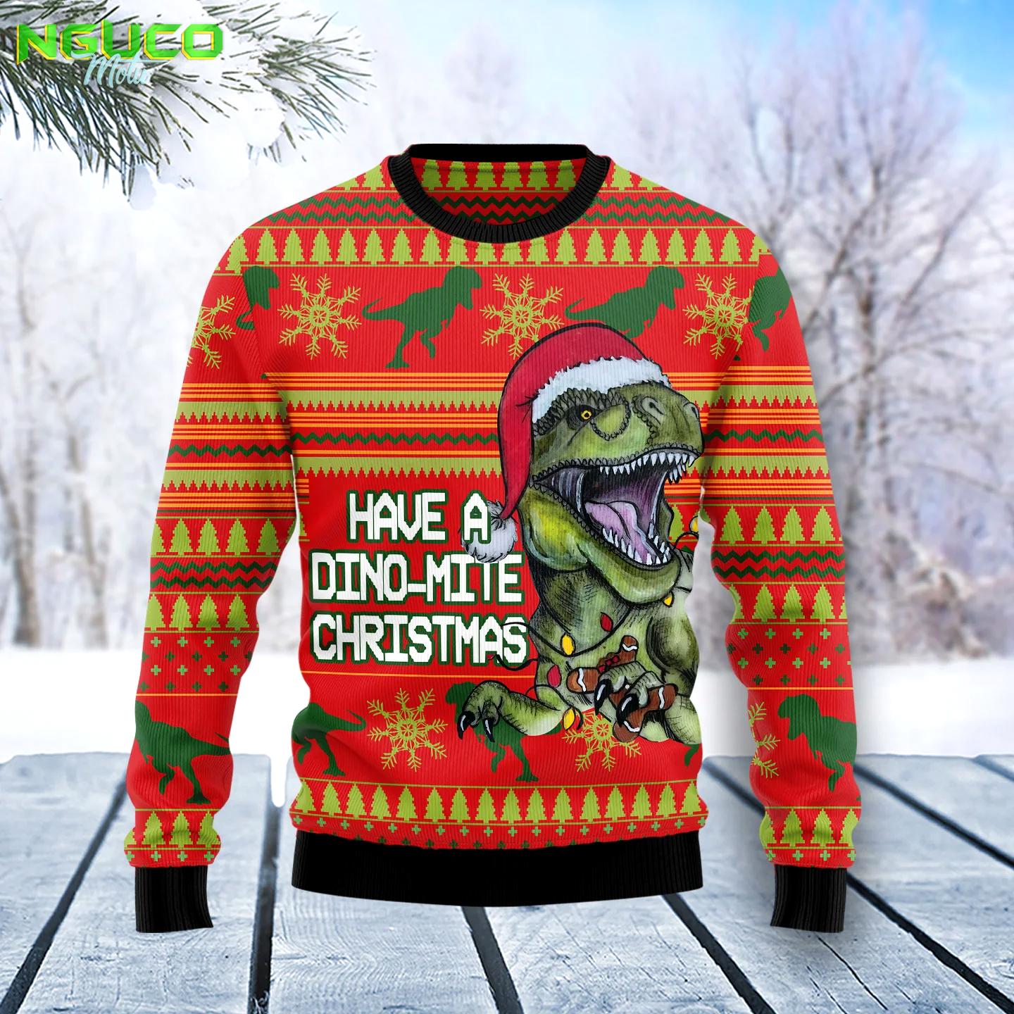 Dinosaur funny t0511 ugly christmas sweater