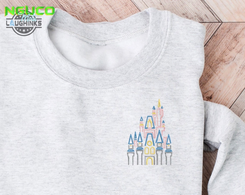 Disney castle embroidered crewneck disney embroidered sweatshirt cinderella crewneck disney princess sweatshirt womens disney crewneck embroidery tshirt sweatshirt hoodie gift