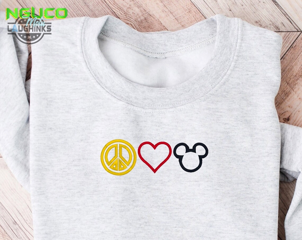 Disney peace love mickey embroidered crewneck disney embroidered sweatshirt disney world crewneck womens disney crewneck embroidery tshirt sweatshirt hoodie gift