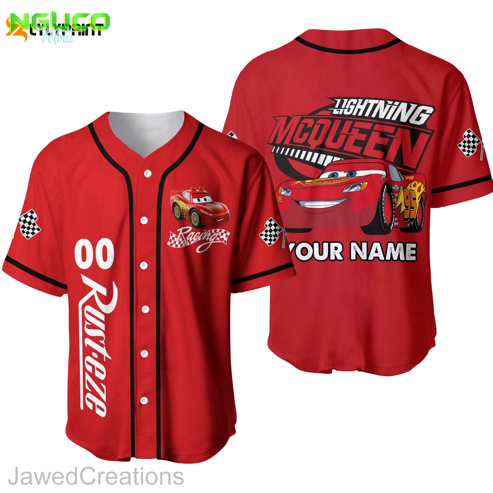 Disneyland cars movie shirt, lightning mcqueen cars baseball jersey