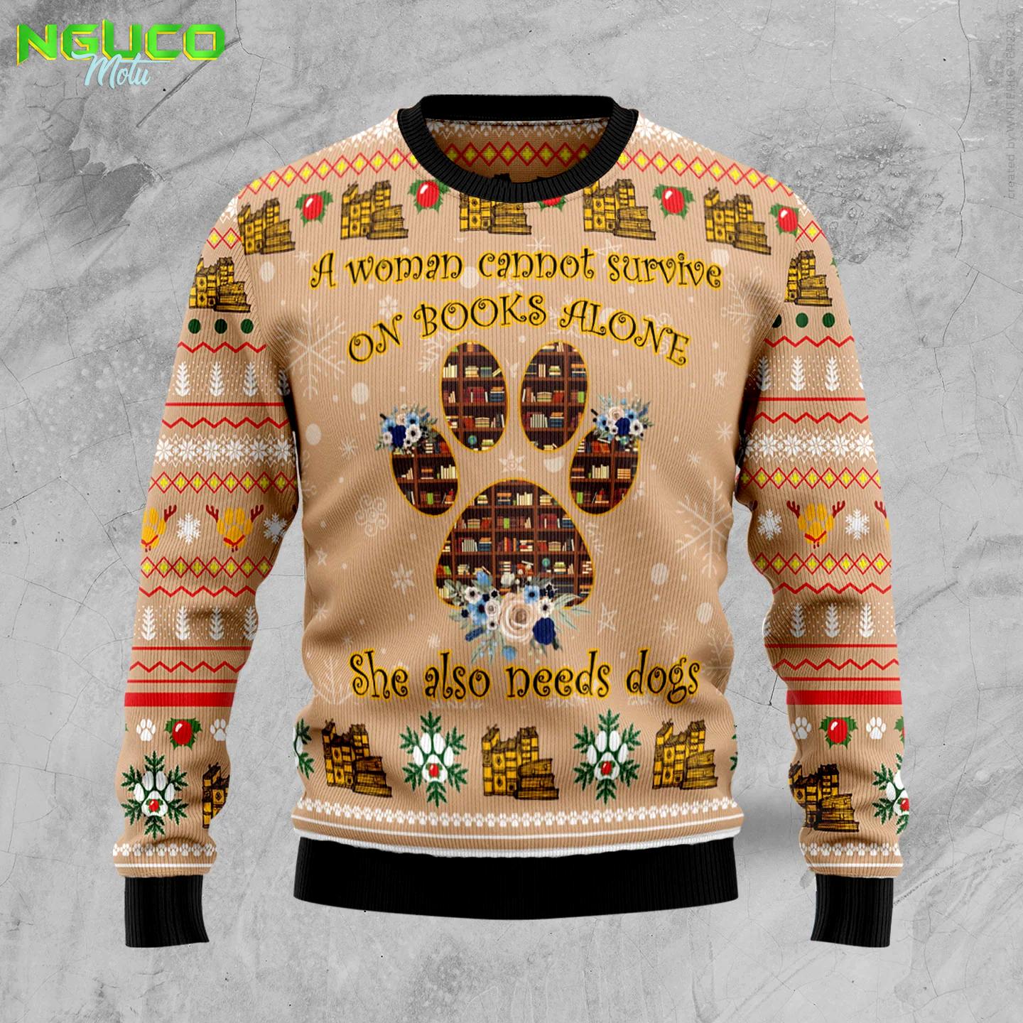 Dog and book lover hz102806 ugly christmas sweater